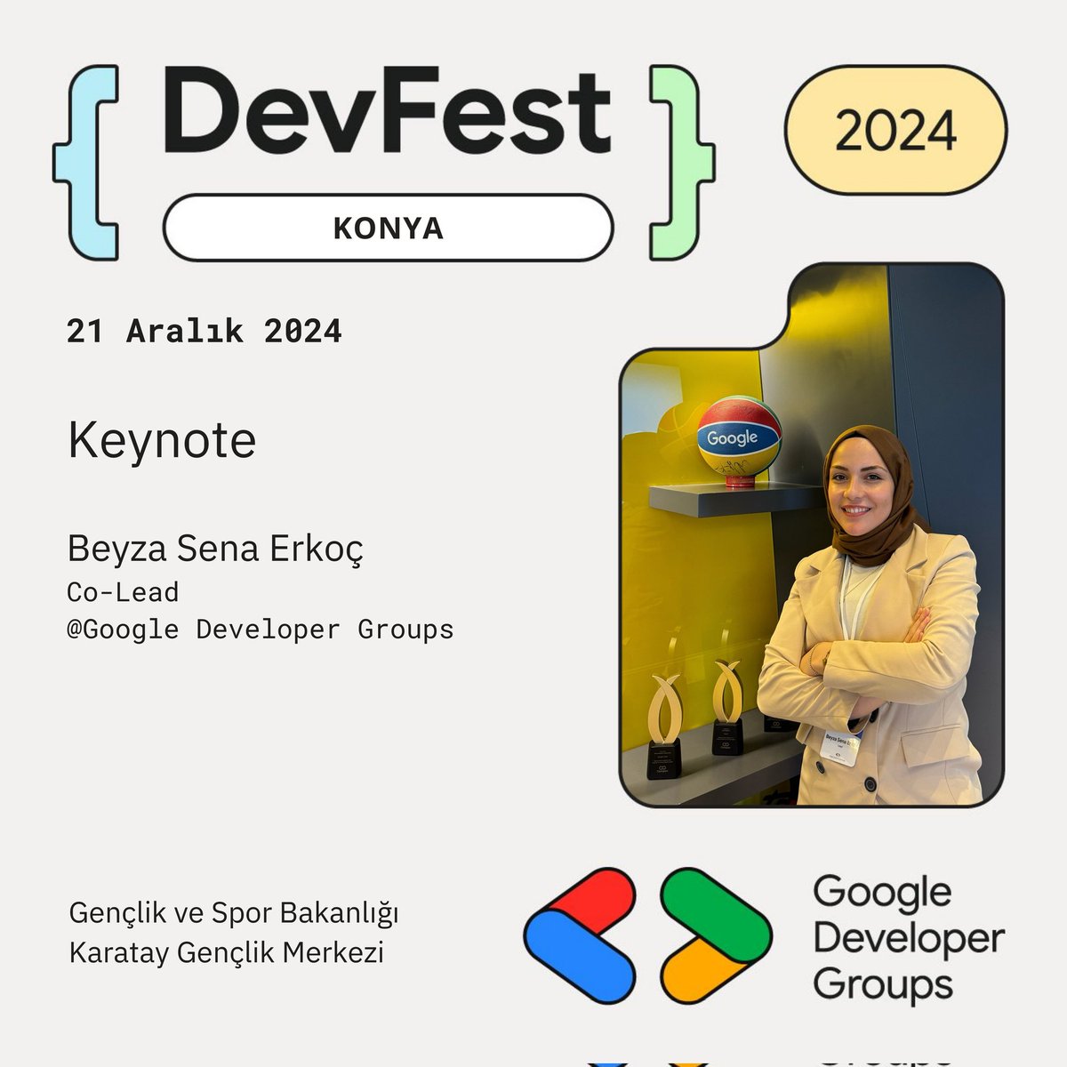 Beyza Sena Erkoç
🚀 Google Developer Groups Co-Lead’inden ilham dolu bir keynote konuşması! Teknoloji dolu bu anı kaçırmayın! 💻

#DevFestKonya2024 #GDGKonya #Keynote