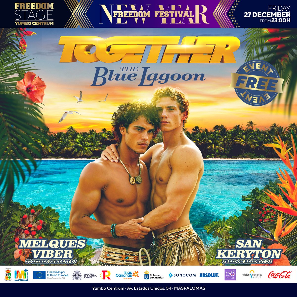 Freedom Party presents @togetherlisboa from Lisbon to the Freedom Stage with The Blue Lagoon Party 💙
Get ready for a special night party featuring the best music by <a href="/melquesviber/">PAPI</a> and @djsankeryton 🔥 🎶

📍 Freedom Stage, Yumbo
📆 December 27th from 23:00
🆓️ Free event