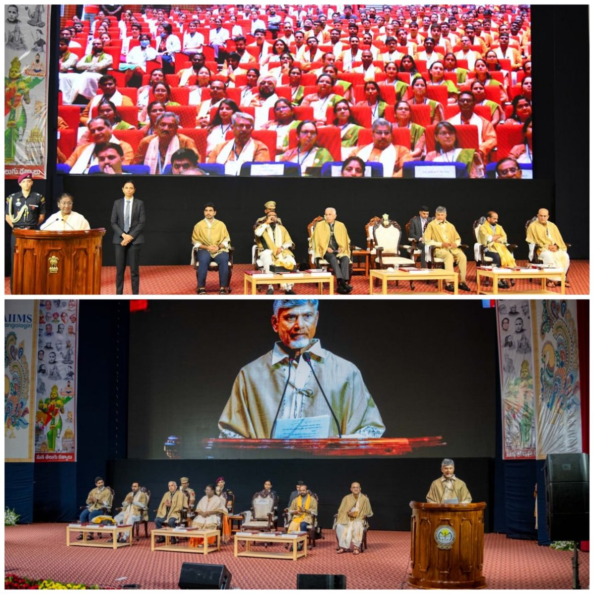 A few Glimpses of First Convocation of AIIMS Mangalagiri. 
<a href="/rashtrapatibhvn/">President of India</a>
<a href="/MoHFW_INDIA/">Ministry of Health</a> 
<a href="/JPNadda/">Jagat Prakash Nadda</a> 
<a href="/ncbn/">N Chandrababu Naidu</a>
<a href="/AnupriyaSPatel/">Anupriya Patel</a> 
<a href="/mpprataprao/">Prataprao Jadhav</a> 
<a href="/satyakumar_y/">Satya Kumar Yadav</a> 
<a href="/naralokesh/">Lokesh Nara</a>