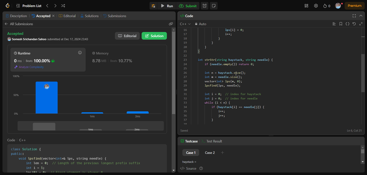 me__somesh's tweet image. Day 43 of the #75daysofleetcode challenge! 🔍 Solved #FindTheIndexOfTheFirstOccurrenceInAString again to reinforce my understanding. Practice makes perfect! 💪 #LeetCode #DSA #Challenge #CodingJourney #100DaysOfCode #CodeNewbie #programming