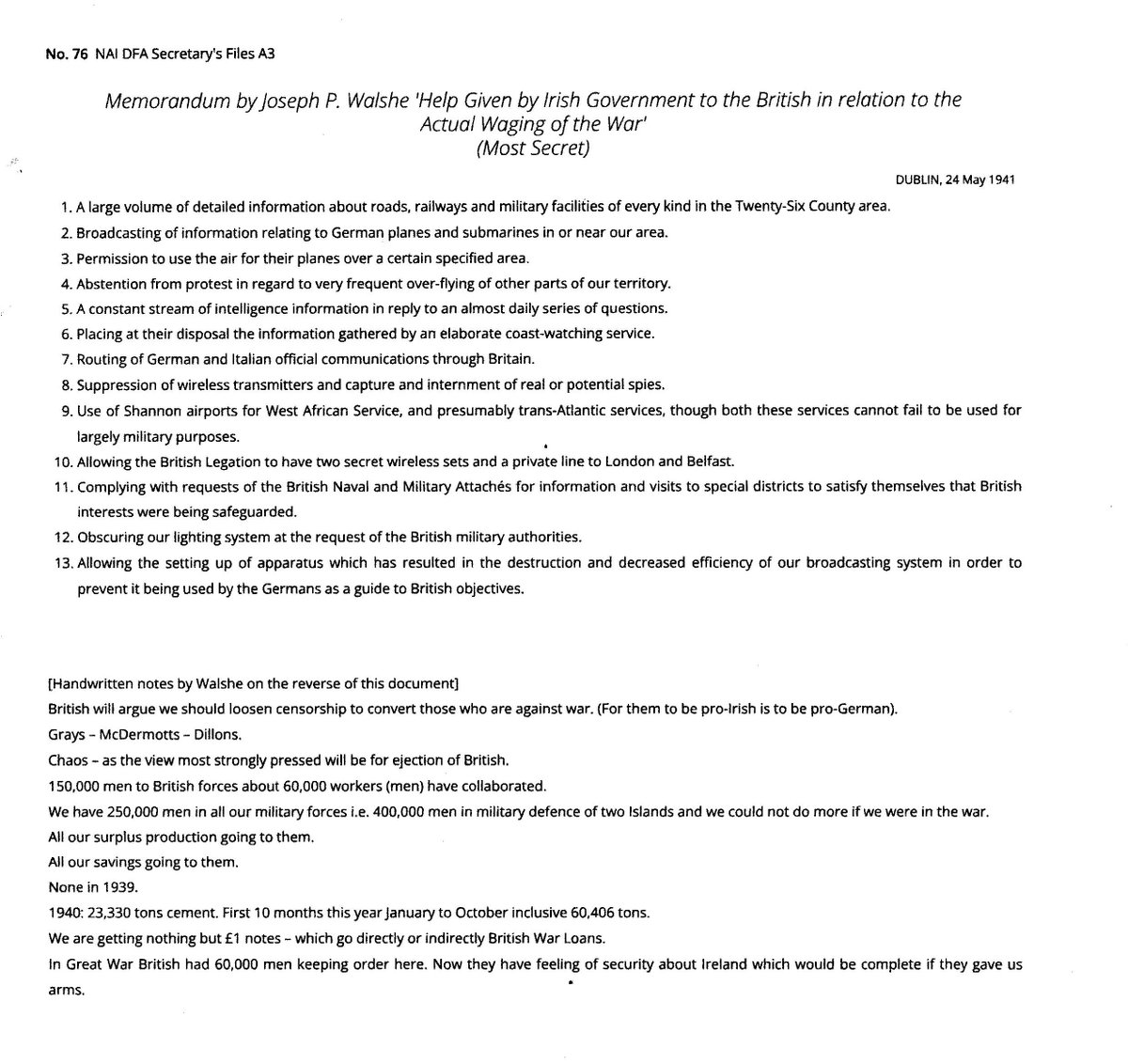 No more lies or myths. This Top Secret document from May 1941 gives the true story of 🇮🇪🇬🇧 cooperation in WW2.