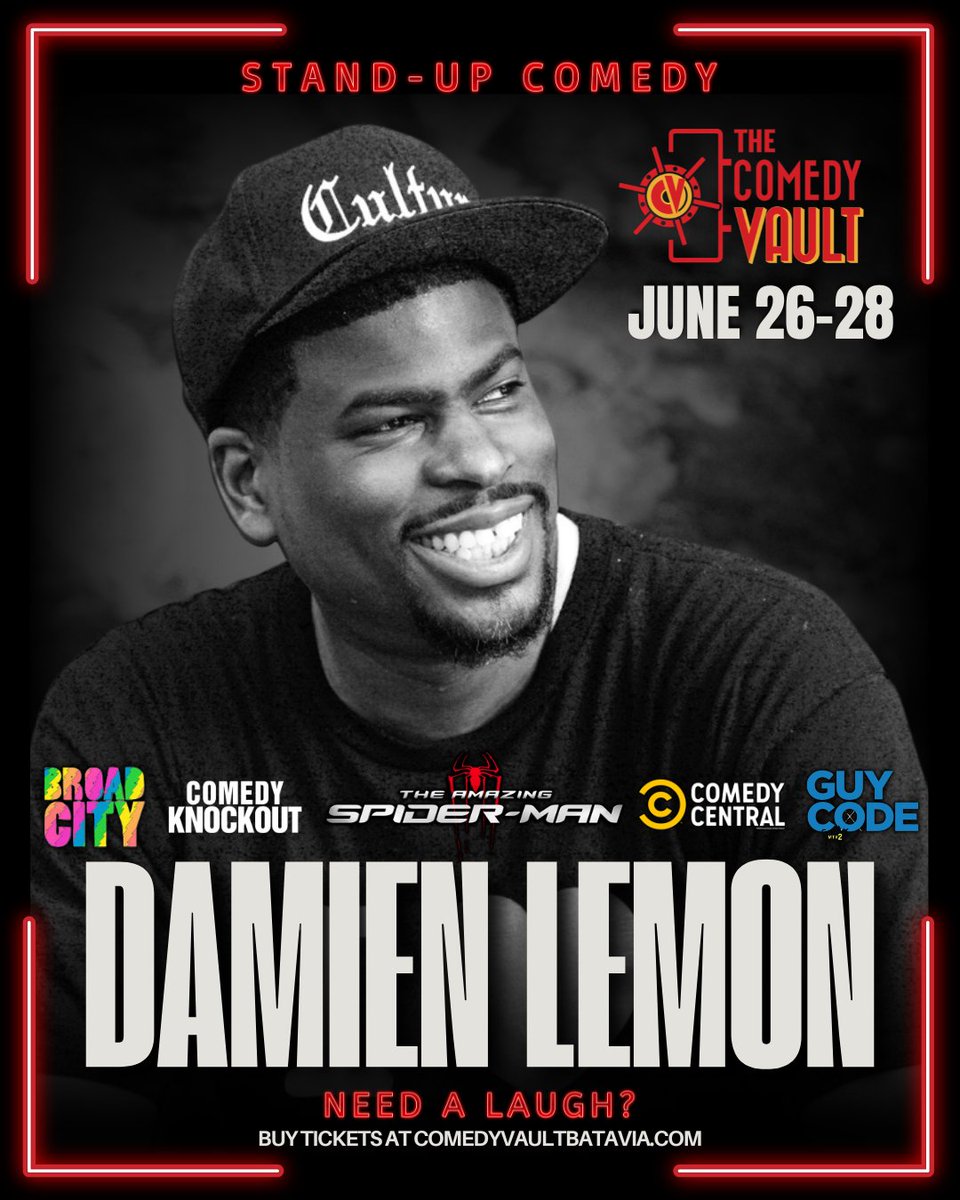 Comedy Vault (@comedy_vault) on Twitter photo 🚨JUST ANNOUNCED🚨
<a href="/dlemoncomedy/">Damien Lemon</a> is heading to The Comedy Vault for 5 hilarious shows from June 26-28.
Tickets: comedyvaultbatavia.com/events/106167
#DamienLemon #livecomedy #chicagoland #comedyvault 🚨JUST ANNOUNCED🚨
<a href="/dlemoncomedy/">Damien Lemon</a> is heading to The Comedy Vault for 5 hilarious shows from June 26-28.
Tickets: comedyvaultbatavia.com/events/106167
#DamienLemon #livecomedy #chicagoland #comedyvault