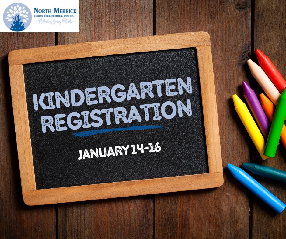 Kindergarten registration will be held online beginning January 14, 2025.

Registration will be in alphabetical order by last name.
For more information and to download the forms, visit our registration page by clicking this link: nmerrickschools.org/.../registrati…...