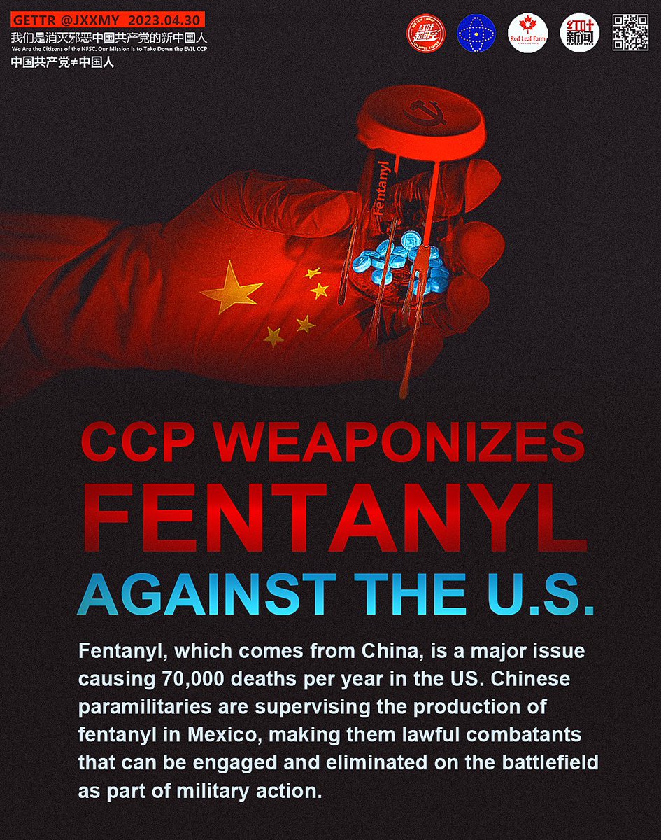 Jasper1082562's tweet photo. @Kash_Patel Fentanyl☠️ is part of the CCPs 3F program. 
CCPs evil is well-hidden but extremely bad.
#ExposingTheCCP https://t.co/43CYLqiN0a
