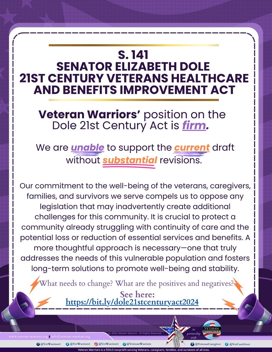 VetWarriors's tweet photo. @VetWarriors1 opposed #DoleAct: single bill & as package
Fails #veterancaregivers: no meaningful #PCAFC reforms, adds hurdles #mentalhealth grants=temp
Hurts #veteran #communitycare
#VAhomeloan fee📈
Noninstitutional care limits access
👉see more: pro/con https://t.co/19yyIRiY9E