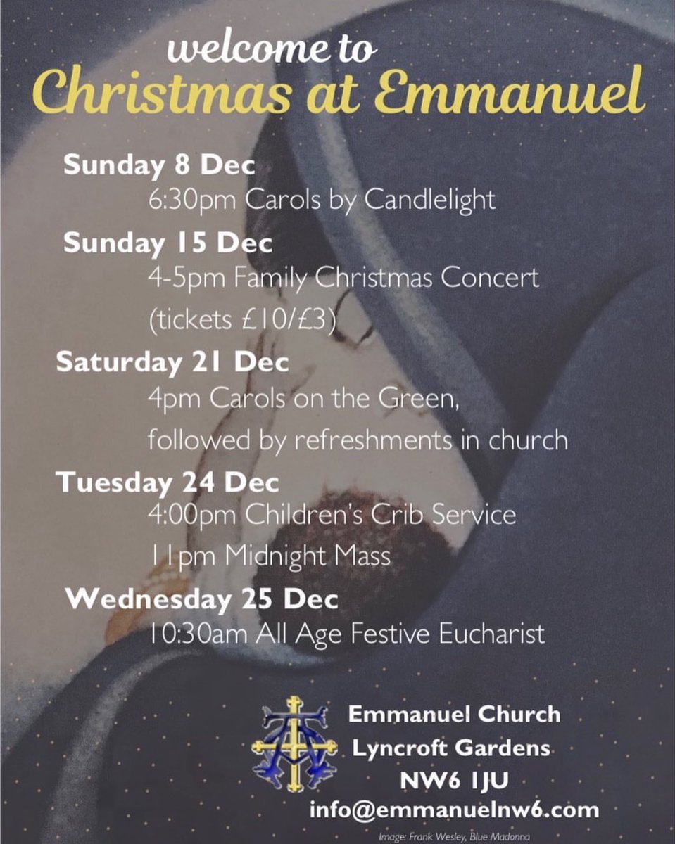 Join us for Christmas at Emmanuel West Hampstead! All are very welcome to any of our upcoming festive services. This Saturday is Carols on the Green followed by refreshments in church! #WestHampstead #Christmas <a href="/dioceseoflondon/">London Diocese</a> <a href="/TheOutsider40/">Anderson Jeremiah</a>