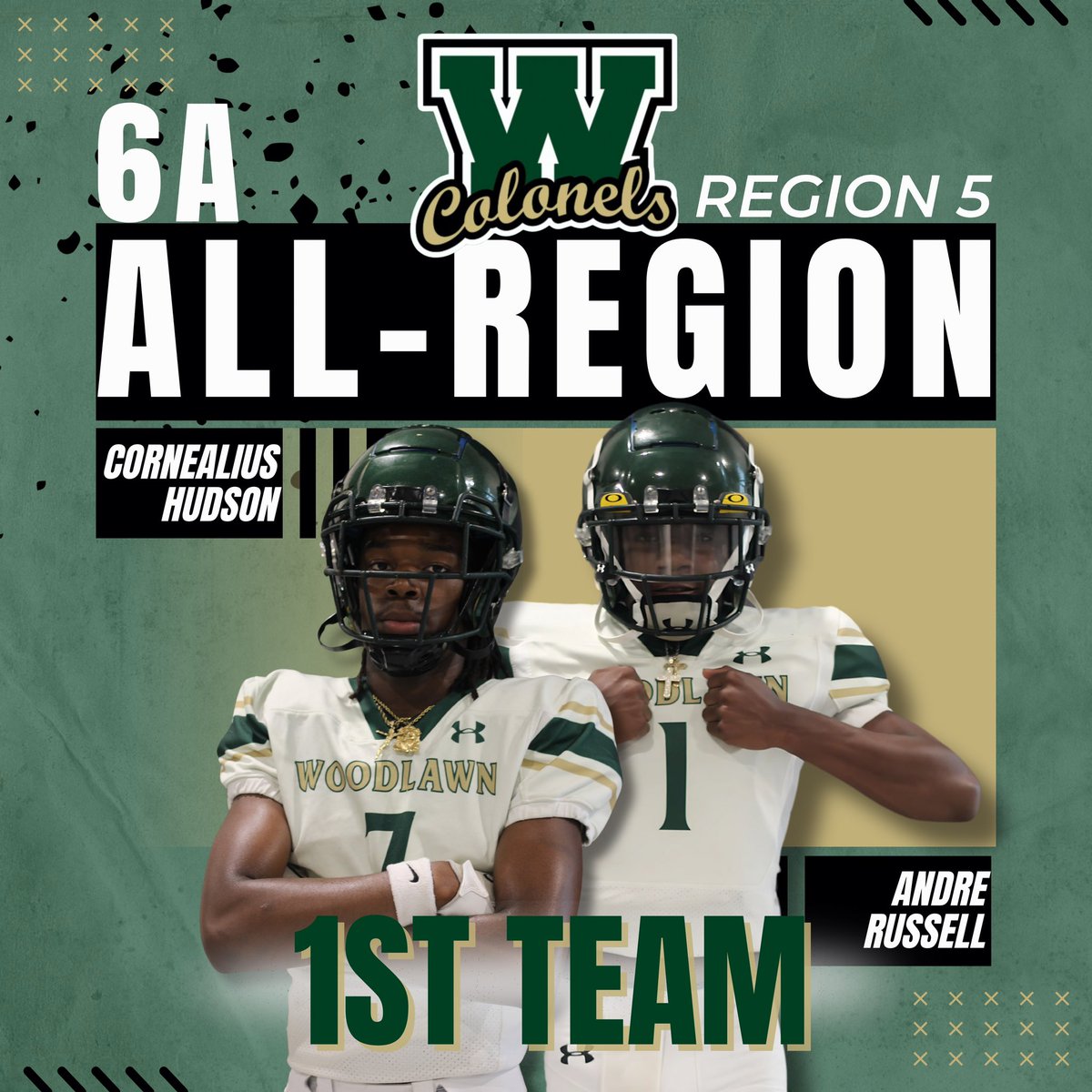 Woodlawn_FB's tweet photo. Congratulations to our athletes who were selected to the 6A All-Region 5 Team! #EarnedIt #AllRegionTeam #1stAvenueBoyz #WoodlawnColonelsFootball https://t.co/y8SyCKB7Mx