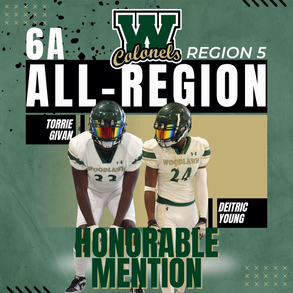 Woodlawn_FB's tweet photo. Congratulations to our athletes who were selected to the 6A All-Region 5 Team! #EarnedIt #AllRegionTeam #1stAvenueBoyz #WoodlawnColonelsFootball https://t.co/y8SyCKB7Mx