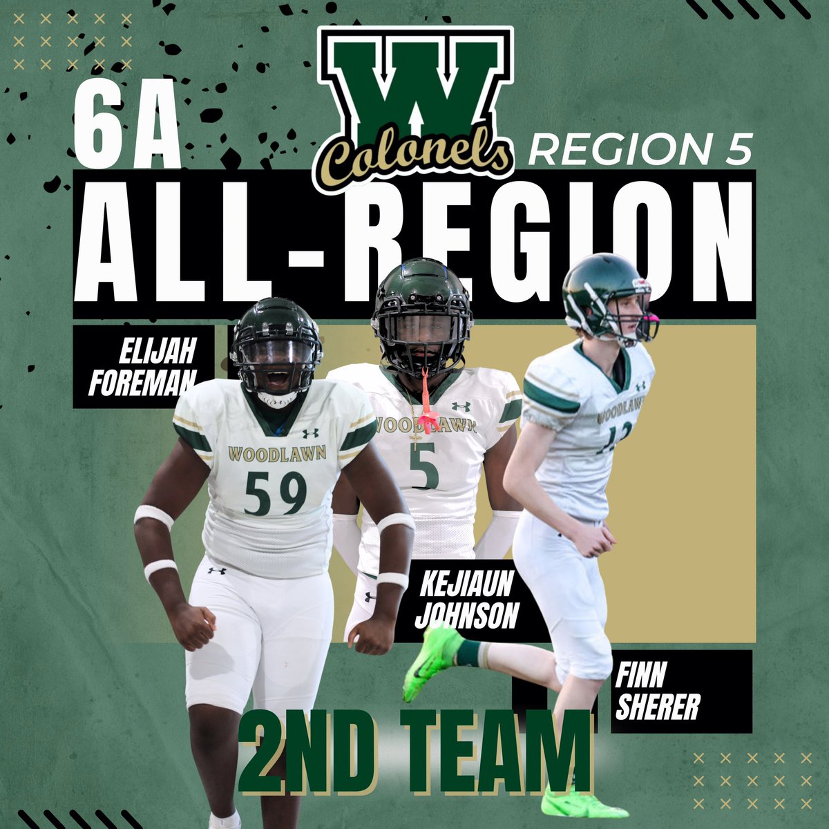 Woodlawn_FB's tweet photo. Congratulations to our athletes who were selected to the 6A All-Region 5 Team! #EarnedIt #AllRegionTeam #1stAvenueBoyz #WoodlawnColonelsFootball https://t.co/y8SyCKB7Mx