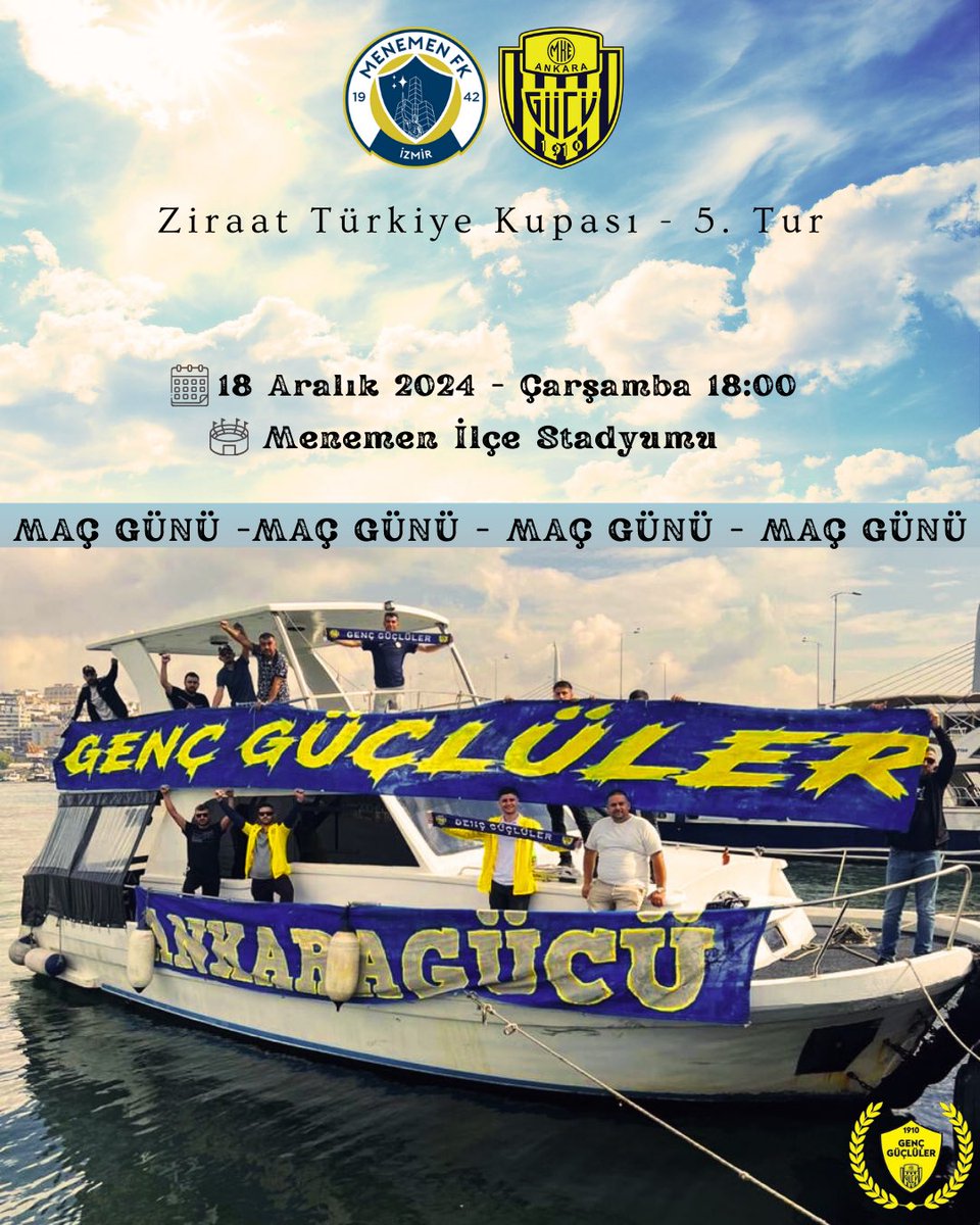 gencgucluler's tweet photo. MAÇ GÜNÜ | MATCH DAY 
🏆 Ziraat Türkiye Kupası 5.Tur 
🏟️ Menemen İlçe Stadyumu 
🆚 Menemen Fk  - Mke Ankaragücü’müz
📆 18.12.2024 
⏰ 18:00 
“ Başkentim inan ki sabrım kalmadı”
#Ankaragücü #GençGüçlüler #KupaBeyi https://t.co/nP3GwRlQde