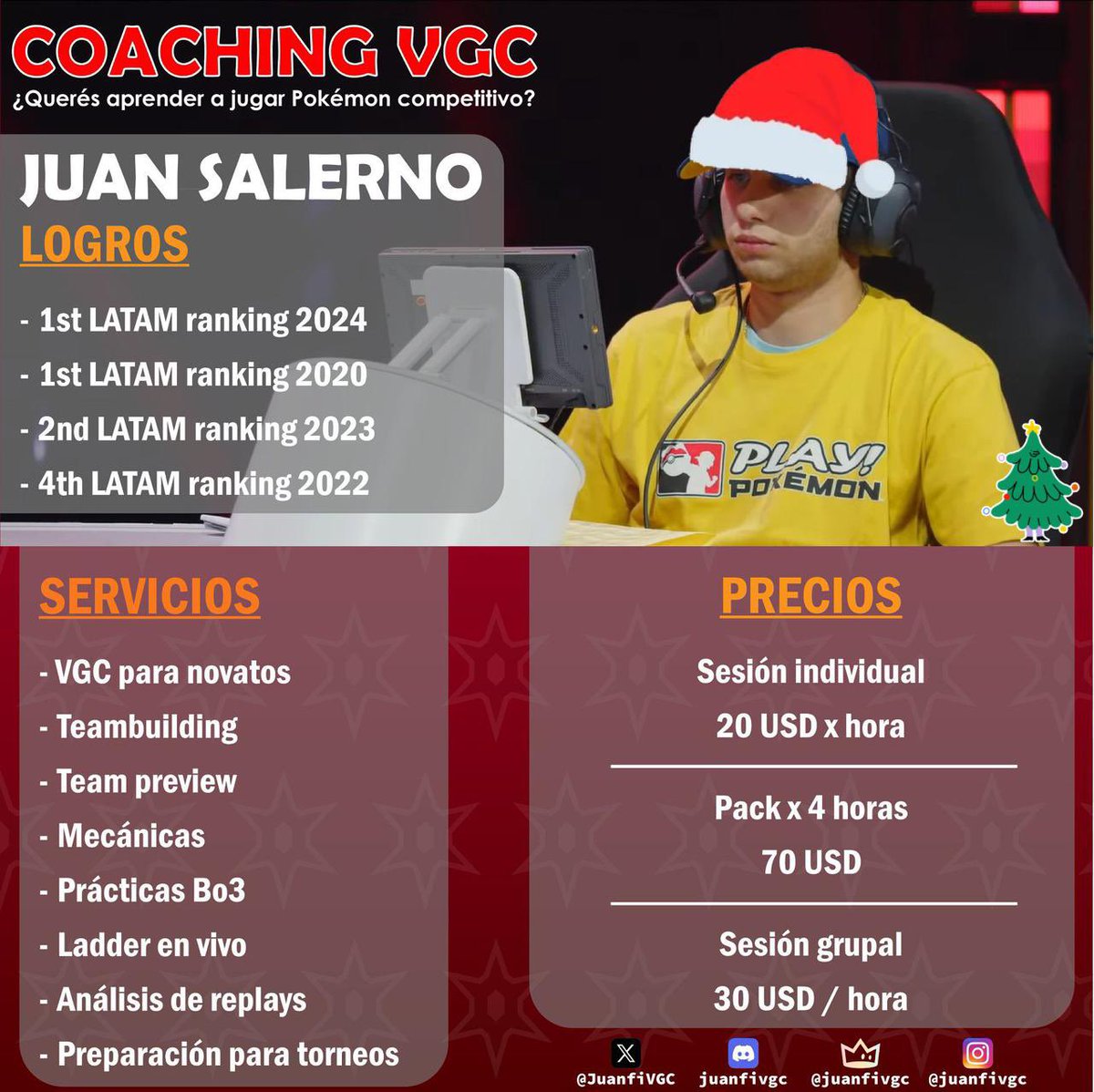 🎄¡La Navidad llegó a mi coaching Pokémon! 🎁🎅 

🔹 Sesión individual con 15% de descuento → $17

🔹 Sesión grupal con 20% de descuento → $24 !Para que puedas compartir con hasta 3 amigos!

🎉 Yo, por mi parte, voy a sortear una sesión grupal para vos y 2 amigos más.
Para los