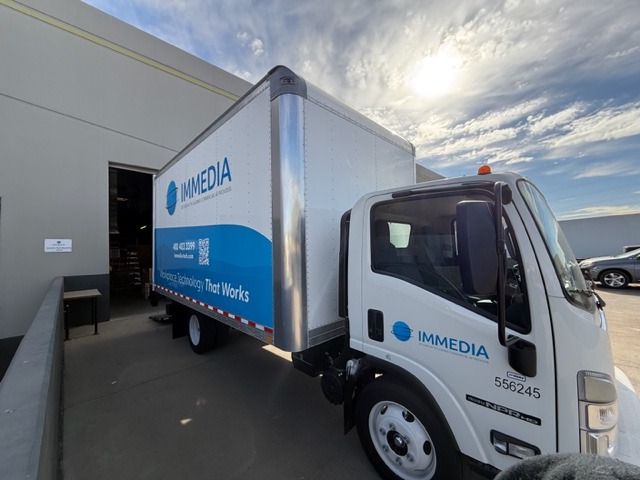immediatech's tweet photo. New look, same mission! 🚛

Excited to show off our updated box trucks, featuring NextSpace—where you can reimagine your next workspace. Big thanks to Spotlight Signs for the awesome wrap! https://t.co/OqSzaejYsR