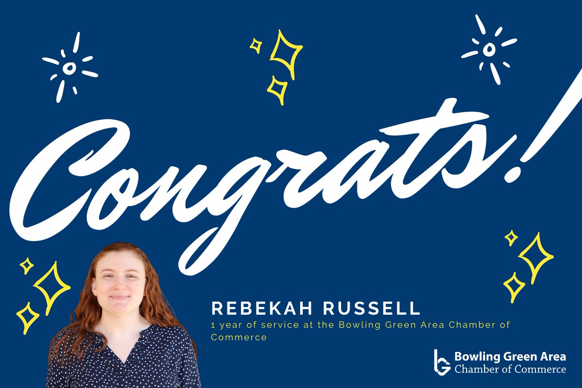 BGChamber's tweet photo. 🎉 Celebrating 1 Year of Excellence! 🎉

Today we’re honoring Rebekah Russell, our Finance Coordinator, on her 1-year work anniversary with the Bowling Green Area Chamber of Commerce! 🥳

#WorkAnniversary #ChamberTeam #BGChamber #CelebratingSuccess https://t.co/bIZWcdBmtk
