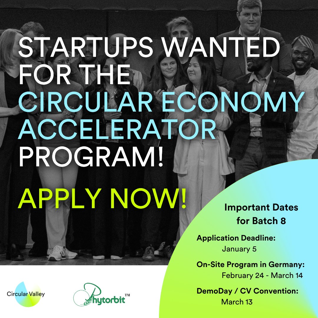 Para_Excel's tweet image. 🚀 @Circular Valley is launching the eighth round of its accelerator program for Circular Economy startups worldwide.
♻More information on Circular Valley&apos;s profile and website: circular-valley.org/tender_batch8

#circularvalley #circulareconomy #sustainability #homeofcirculareconomy