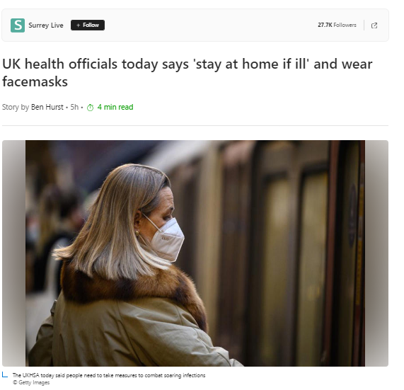 EnemyInAState's tweet photo. UK Health Officials Finally Recommending Masks & Isolation As 'Quad-Demic ' Of Covid, Covid, Covid, and Covid DECIMATES