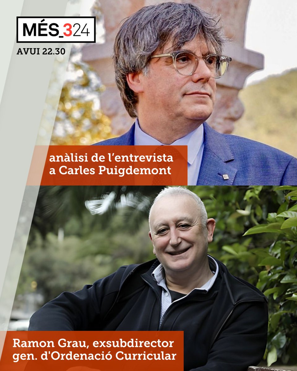 3Cat (@som3cat) on Twitter photo Aquest dimarts, al #Més324 analitzem l'entrevista al president de Junts, Carles Puigdemont (<a href="/KRLS/">krls.eth / Carles Puigdemont</a>).
I amb l'exsubdirector general d'Ordenació Curricular del Departament d'Educació, Ramon Grau (@RamonGrau_), analitzem tot l'enrenou generat amb les matèries de literatura catalana Aquest dimarts, al #Més324 analitzem l'entrevista al president de Junts, Carles Puigdemont (<a href="/KRLS/">krls.eth / Carles Puigdemont</a>).
I amb l'exsubdirector general d'Ordenació Curricular del Departament d'Educació, Ramon Grau (@RamonGrau_), analitzem tot l'enrenou generat amb les matèries de literatura catalana