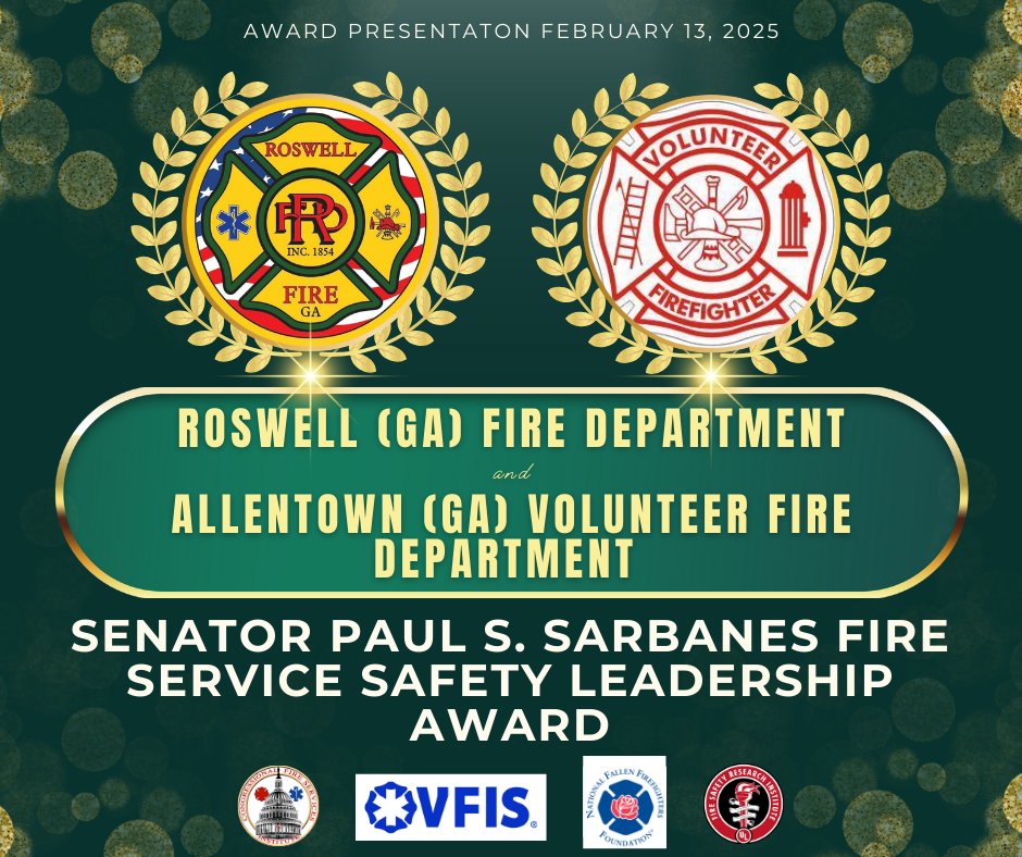 CFSI (@cfsiupdate) on Twitter photo CFSI, <a href="/NFFF_News/">NFFF</a>, <a href="/VFIS/">VFIS</a>, and <a href="/FSRI_org/">Fire Safety Research Institute</a> are pleased to announce the winners of the #CFSI2025 Sarbanes Fire Service Safety Leadership Award:
🏆Roswell (GA) Fire Department (<a href="/RoswellGAFire/">Roswell Fire Department</a>)
🏆Allentown (GA) Volunteer Fire Department
️➡️Read more: bit.ly/3BytbpE CFSI, <a href="/NFFF_News/">NFFF</a>, <a href="/VFIS/">VFIS</a>, and <a href="/FSRI_org/">Fire Safety Research Institute</a> are pleased to announce the winners of the #CFSI2025 Sarbanes Fire Service Safety Leadership Award:
🏆Roswell (GA) Fire Department (<a href="/RoswellGAFire/">Roswell Fire Department</a>)
🏆Allentown (GA) Volunteer Fire Department
️➡️Read more: bit.ly/3BytbpE