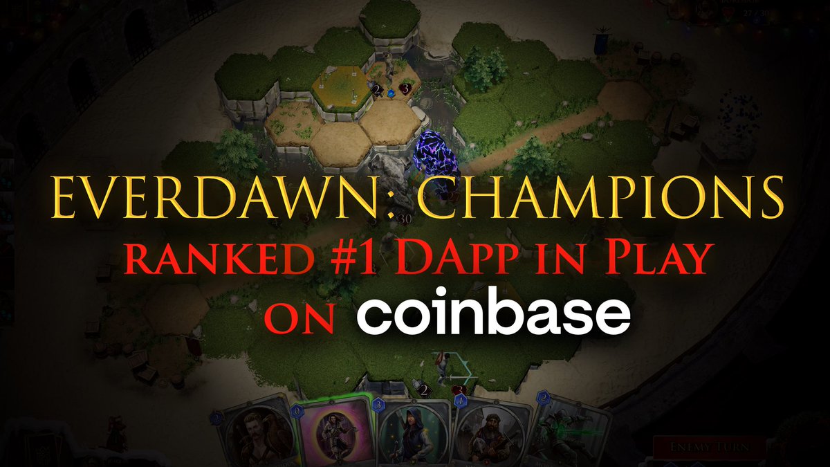 NXI (@nxi_ecosystem) on Twitter photo Everdawn Champions Ranked #1 on Coinbase’s DApps List! 🚀
Everdawn Champions has officially been ranked the #1 DApp in <a href="/coinbase/">Coinbase 🛡️</a>'s Play section & #11 overall across all DApps on Coinbase!
We are proud to be alongside the greats like <a href="/TheSandboxGame/">The Sandbox</a>, <a href="/staratlas/">Star Atlas (Summer) 🚀☀️🌴</a>, and Everdawn Champions Ranked #1 on Coinbase’s DApps List! 🚀
Everdawn Champions has officially been ranked the #1 DApp in <a href="/coinbase/">Coinbase 🛡️</a>'s Play section & #11 overall across all DApps on Coinbase!
We are proud to be alongside the greats like <a href="/TheSandboxGame/">The Sandbox</a>, <a href="/staratlas/">Star Atlas (Summer) 🚀☀️🌴</a>, and