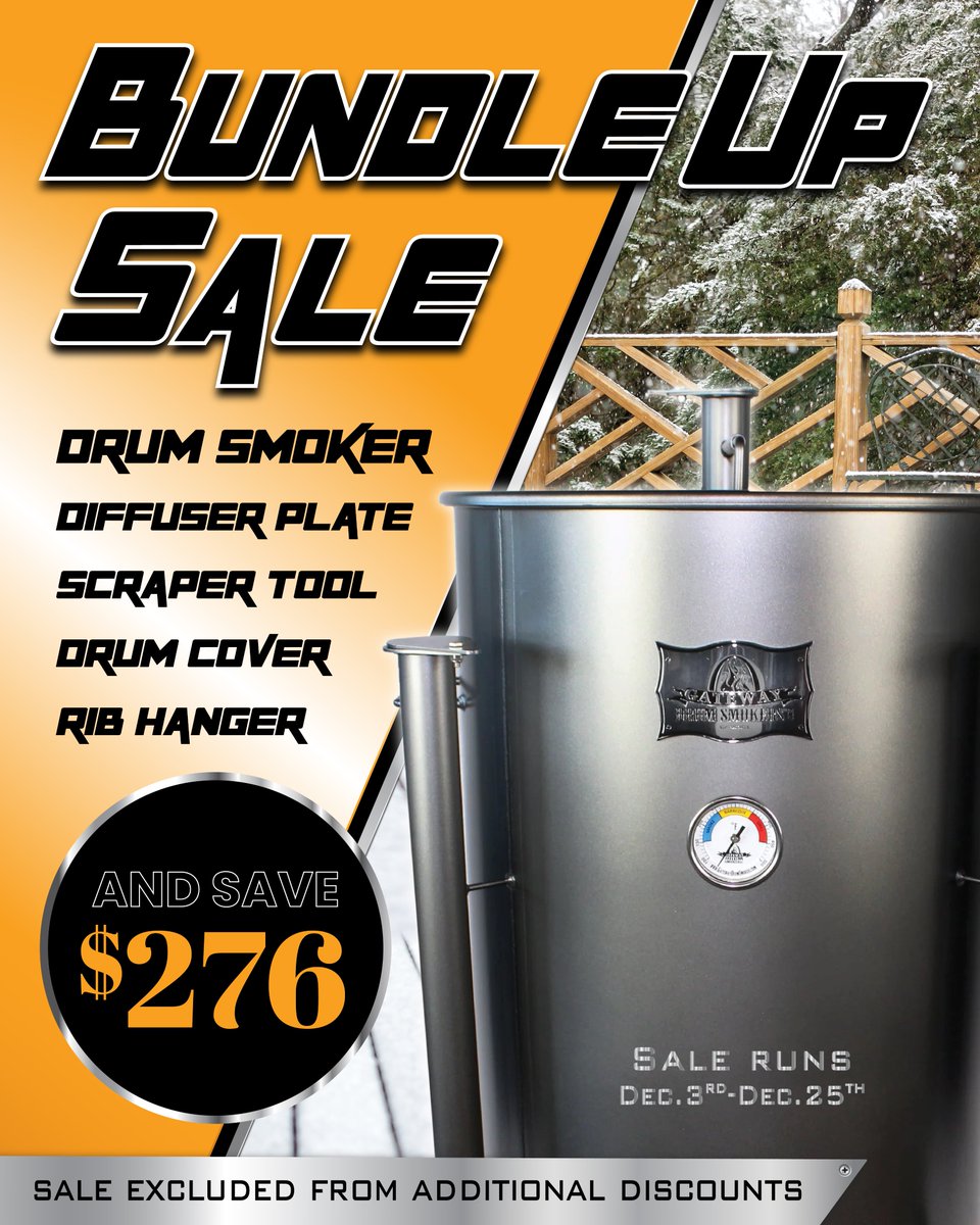 It only happens once a year!! 🔥 Shop our bundle sale before it's over... Get your color choice of a 55G drum, along with the diffuser plate, scraper tool, drum cover, and rib hanging kit for an overall savings of $276! Shop gatewaydrumsmokers.com