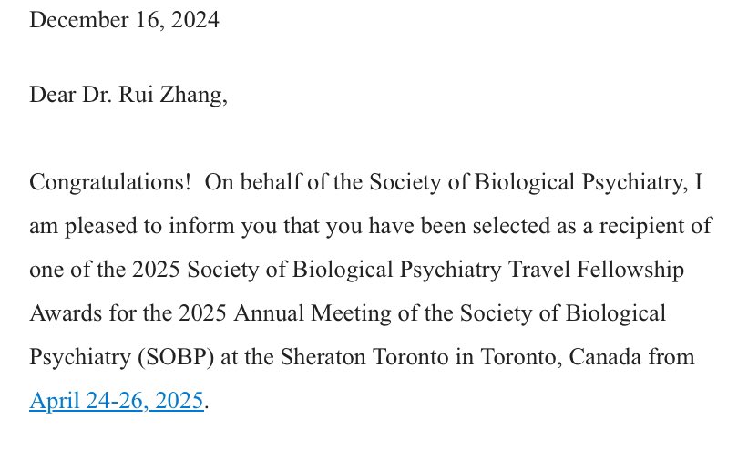 Rui Zhang (@rui_zhang27) on Twitter photo Many thanks to <a href="/SOBP/">Society of Biological Psychiatry</a> for the travel award. Looking forward to my first SOBP, connecting with fellow researchers, and sharing my work #SOBP2025 Many thanks to <a href="/SOBP/">Society of Biological Psychiatry</a> for the travel award. Looking forward to my first SOBP, connecting with fellow researchers, and sharing my work #SOBP2025