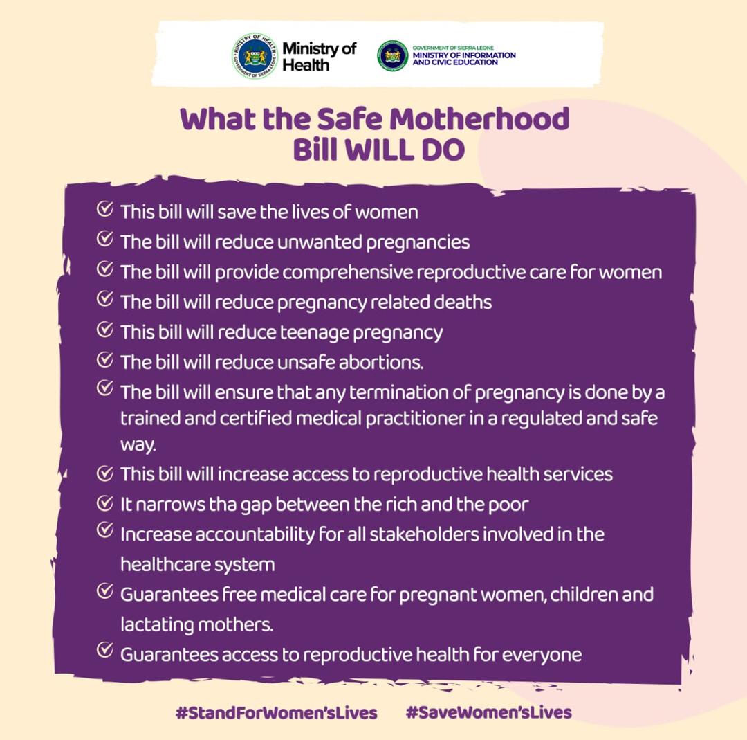 SIERRAEYESALONE (@sierraeyesalone) on Twitter photo The Safe #Motherhood Bill will save lives, reduce unsafe abortions, and provide essential #reproductive #healthcare for #women. It’s about protecting our women’s health, dignity, and future. Let’s #StandForWomensLives #SaveWomensLives <a href="/mohs_sl/">MoH</a> <a href="/mogca_S_L/">Ministry Of Gender and Children's Affairs</a> <a href="/Purposeful_org/">WeArePurposeful</a> The Safe #Motherhood Bill will save lives, reduce unsafe abortions, and provide essential #reproductive #healthcare for #women. It’s about protecting our women’s health, dignity, and future. Let’s #StandForWomensLives #SaveWomensLives <a href="/mohs_sl/">MoH</a> <a href="/mogca_S_L/">Ministry Of Gender and Children's Affairs</a> <a href="/Purposeful_org/">WeArePurposeful</a>