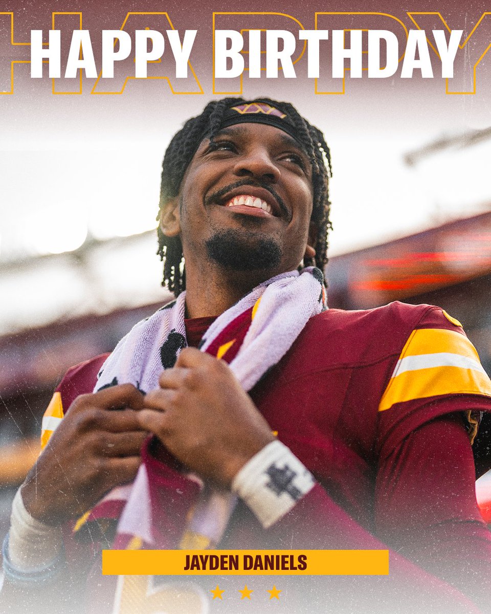 Washington Commanders (@commanders) on Twitter photo Happy birthday QB1! 5️⃣ <a href="/JayD__5/">Jayden Daniels</a>
(wish him a happy bday by reposting this 😉 #ProBowlVote) Happy birthday QB1! 5️⃣ <a href="/JayD__5/">Jayden Daniels</a>
(wish him a happy bday by reposting this 😉 #ProBowlVote)