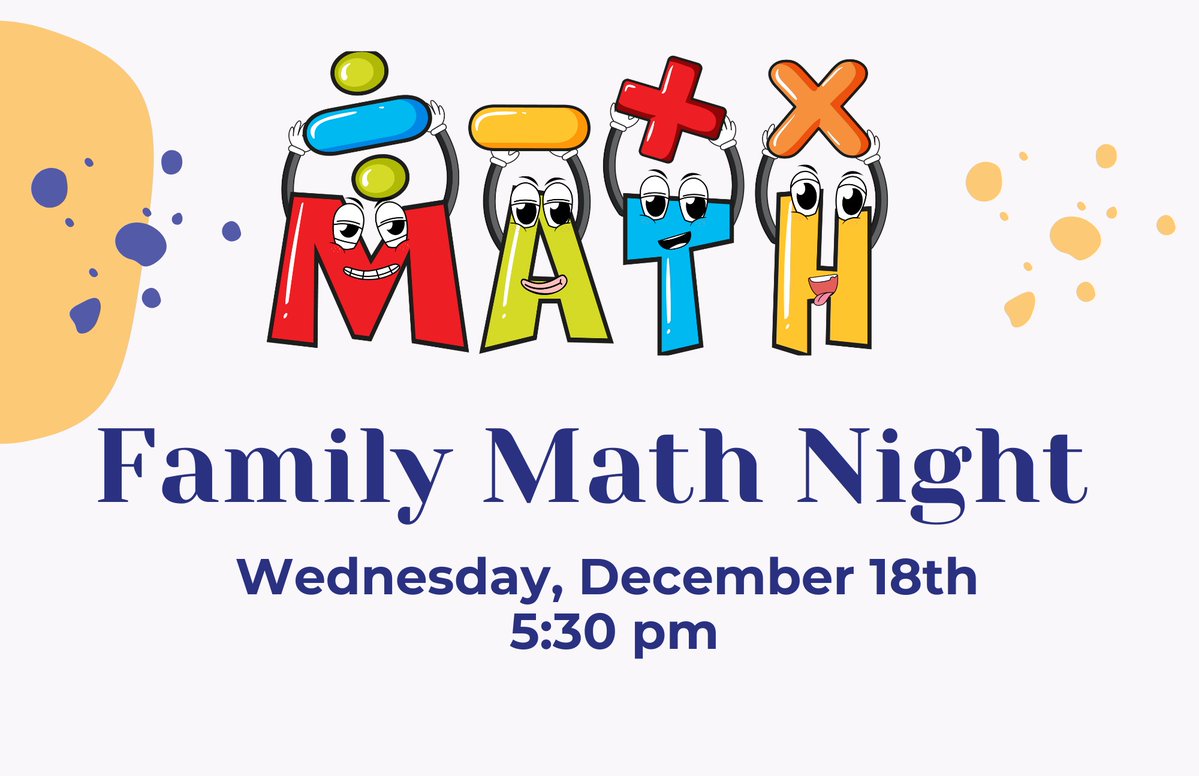 McKinley Community School (@mckinleynbps) on Twitter photo Join Us for Family Math Night!
Come explore the exciting world of math with your kids in a fun, interactive, and engaging way. Whether it's solving puzzles, playing math games, or working on hands-on activities, there's something for everyone! <a href="/nbpschools/">New Brunswick Public Schools</a> <a href="/RodriguezJanene/">Dr. Janene Rodriguez</a> Join Us for Family Math Night!
Come explore the exciting world of math with your kids in a fun, interactive, and engaging way. Whether it's solving puzzles, playing math games, or working on hands-on activities, there's something for everyone! <a href="/nbpschools/">New Brunswick Public Schools</a> <a href="/RodriguezJanene/">Dr. Janene Rodriguez</a>