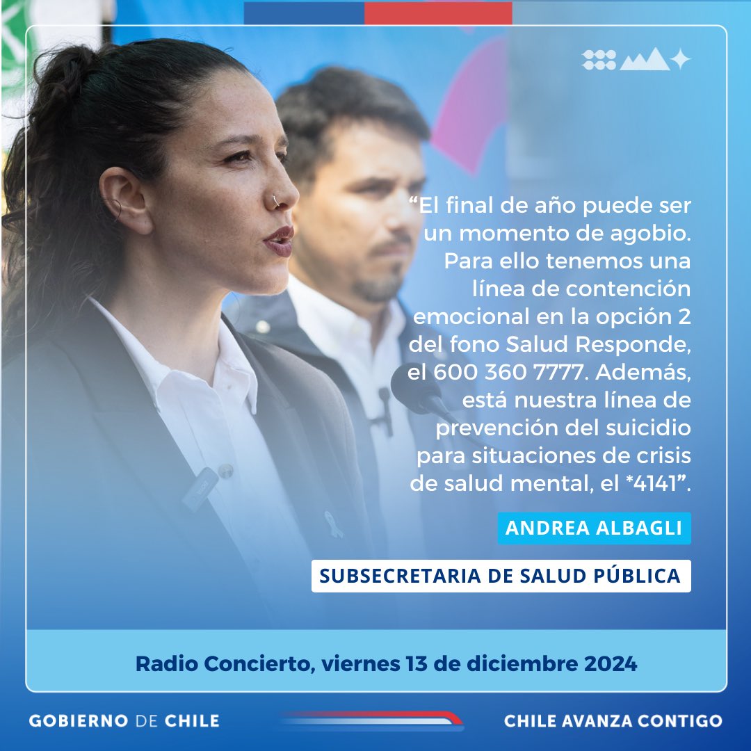 🟢 El final de año puede ser un momento de estrés o angustia, en especial para quienes están pasando por un momento difícil. 📞Recuerda que puedes llamar al 600 360 7777 (opción 2) para consultas de salud mental y al *4141, para situaciones de crisis.
