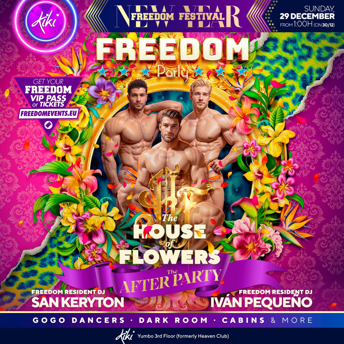The After Party of The House of Flowers 💐 at Kiki Nightclub!
Want to keep the party going at the best nightclub in Yumbo? 🎉 Get your ticket now for 15€, which includes 1 drink, and dance all night to the best music with San Keryton and Iván Pequeño.