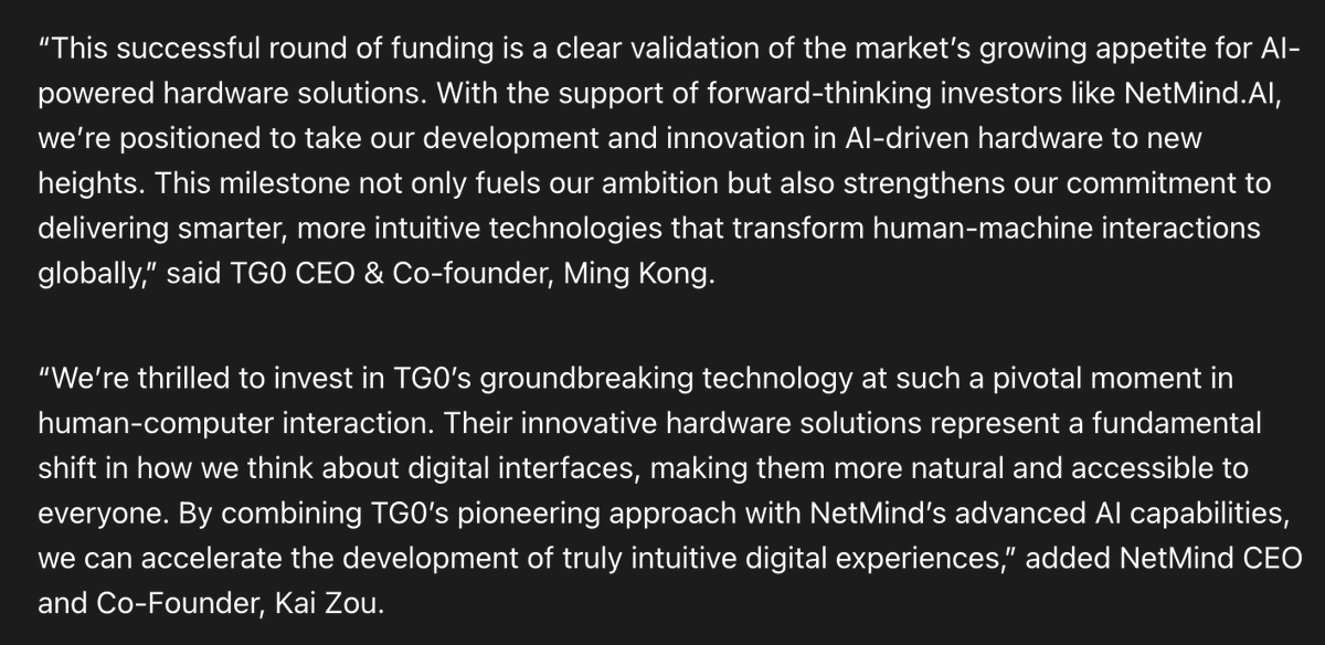 anMe_kz's tweet photo. Congrats! Imagine future AI Agents running on NetMind hardware.
One of our many strategic investments, combining cutting-edge AI and tactile innovation to revolutionize the interaction between physical products and intelligent systems.
https://t.co/HLC3jLbdOS https://t.co/hSClNcJILh