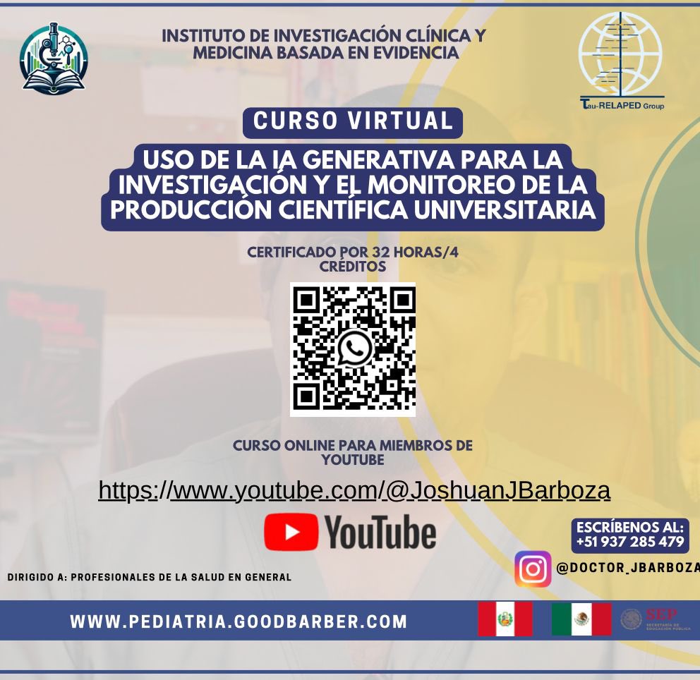 🚀 Curso Exclusivo: IA Generativa en Investigación 🚀

🔹 Contenido:
•Clase 1: Introducción y ética de la IA generativa.
•Clase 2: Entrenamiento, prompts y desarrollo de investigación.
•Clase 3: Monitorización de la producción científica con IA.

🎓 Certificado: Red
