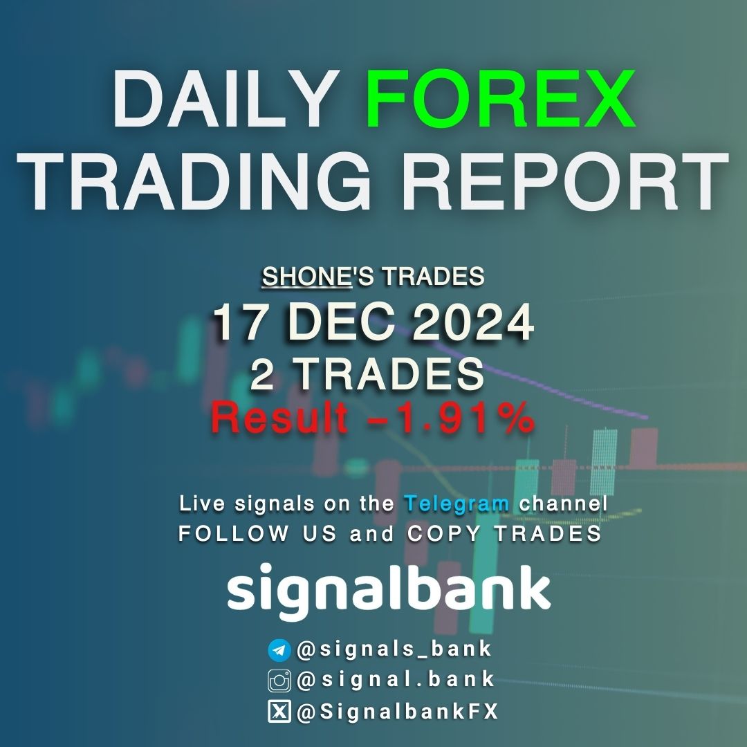 SignalbankFX's tweet photo. Daily Report; 17 Dec 2024   

2 trades / 1% RISK RULE / total result ; -1.91%   

#ForexMarket https://t.co/hp9ebBgooI