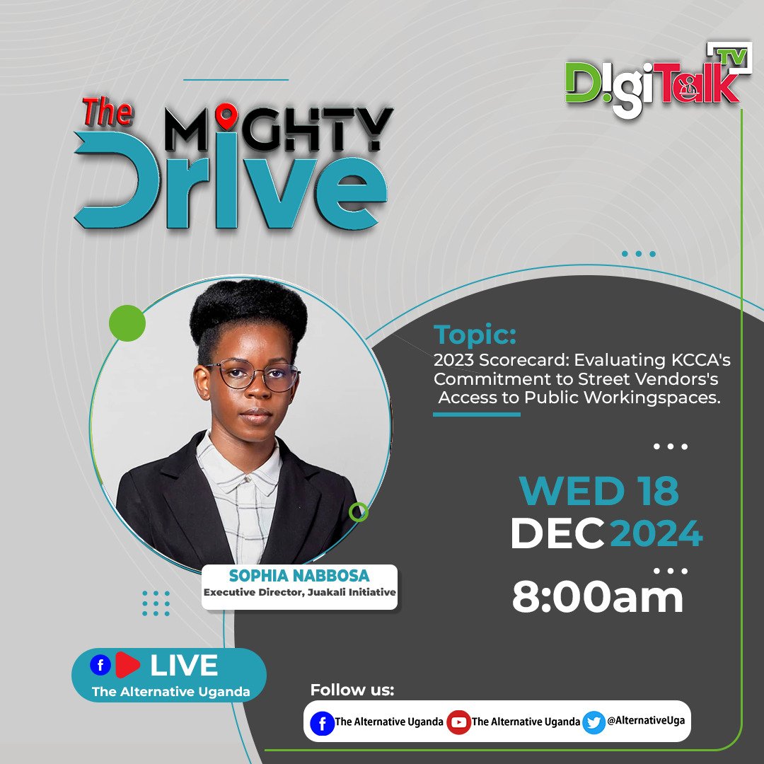 Tomorrow I will appear on the Mighty Drive <a href="/AlternativeUga/">Alternative Digitalk</a> at 8:00pm to discuss the 2023 scorecard;  evaluating KCCA's performance in managing street vending and street vendors' access to public working spaces. <a href="/juakali_ug/">Juakali Initiative</a>