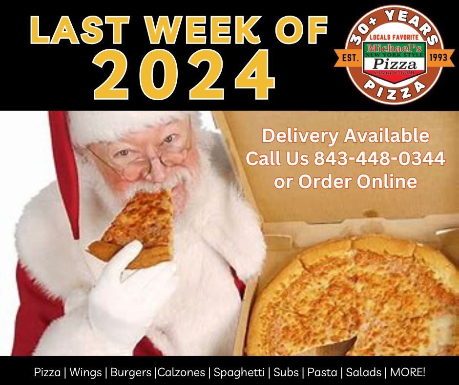 MichaelsPizzaMB's tweet photo. It’s our last week opened for 2024 until we closed for the Holidays! Monday, December 23, is our last day for 2024 https://t.co/9BR2BSSUYH