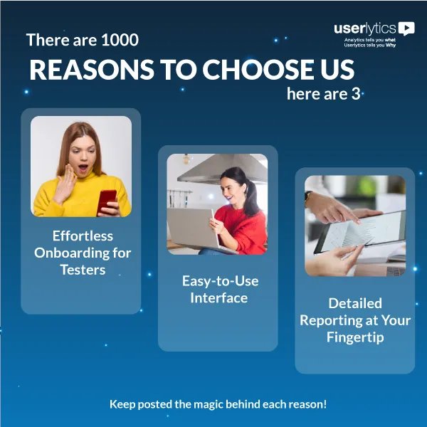 Userlytics's tweet image. ✨ Discover the Magic of Remote UX Testing with Userlytics! ✨

🌟 1000+ reasons to choose us, but here are 3 you’ll love:
👉 Effortless Onboarding for Testers
👉 Easy-to-Use Interface
👉 Detailed Reporting at Your Fingertips
Stay tuned for more! 💻 #UserExperience #Userlytics