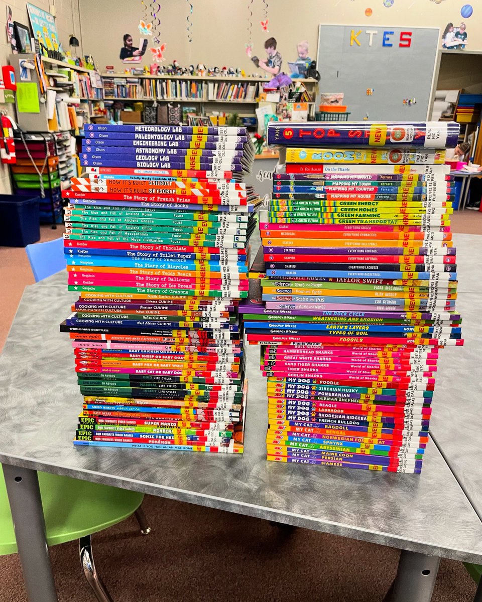 ktesapps's tweet photo. I just finished processing these books for our library!📚 They were purchased with Scholastic $ which is what is earned when having a fair.  TY for helping us raise $ to add new books! A special thanks to Meaghan Hughes and Alyssa Fiore who helped me with all of the stickers!😍 https://t.co/wYGnCc3Eq9