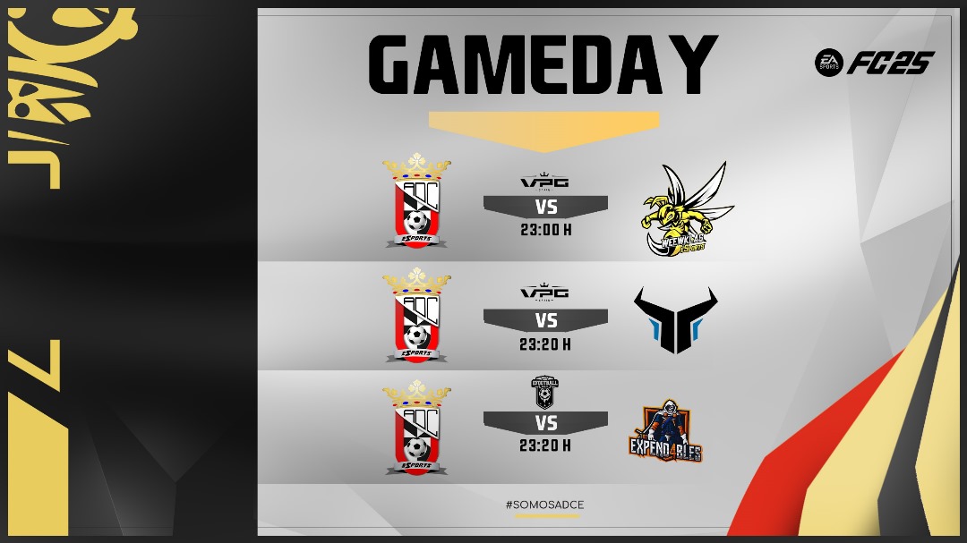 #MatchDay 17/12/2024

 📌 Después de un pedazo de lunes vamos a por el martes locos de   #EAFC25 😎

🏆 <a href="/PLGeFootBall/">PLG España</a> 
🆚 <a href="/TH4_Spain/">THE EXPEND4BLES</a> 🇪🇸
⏰ 22:40h

🏆 <a href="/VPG_Spain/">Virtual Pro Gaming España</a>
🆚  <a href="/WeewKlas/">Weewklas eSports | Clubes Pro</a> 🇪🇸/ @ZenturionsES 🇪🇸
⏰ 23:00h/23:20h

#SomosADCE 
<a href="/ADCeuta_FC/">AD CEUTA FC</a>
<a href="/ADCeutaEsports/">ADCeuta Esports</a>