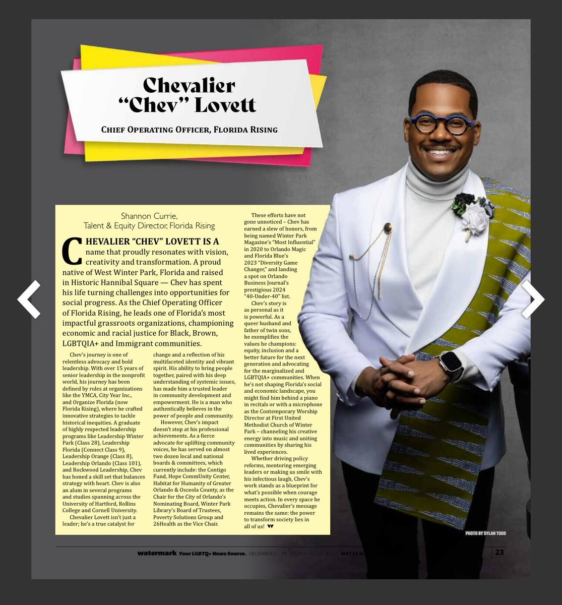 A HUGE shoutout to <a href="/chevl21/">Chevalier (Chev) Lovett</a> of <a href="/FLRising/">Florida Rising (Text JOINUS to 58123)</a> (a member of our Build the Bench Advisory Committee and SHIFT Doing Racial Justice in Labor Cohort) who was recently featured in <a href="/WatermarkOnline/">Watermark</a>'s Remarkable People Issue! 👏👏👏 Congrats Chev! 💙
Read more here: watermarkonline.com/2024/12/05/wat…