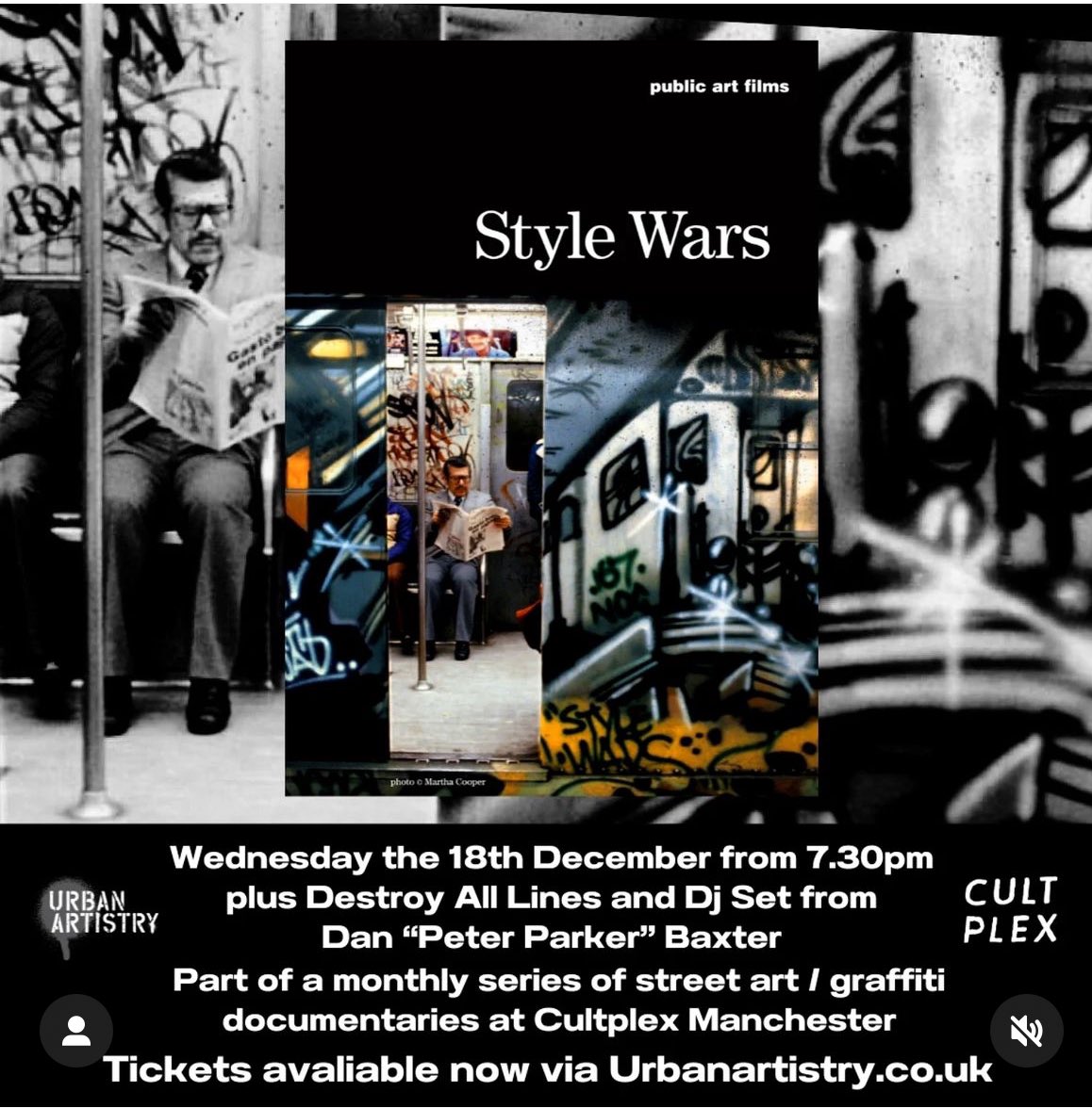 DJDS79743329's tweet photo. Can’t wait to finally check out #StyleWars on the big screen tomorrow night at #CultPlex in Manchester.
Style Wars is THE iconic documentary that shone a light on the emerging hip-hop scene developing in New York City in the late ‘70s/early 80’s. @CPXMCR @UrbanArtistryuk https://t.co/3C1ZdXPZDT