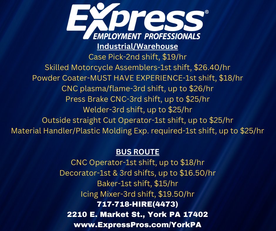 #TopJob
#ExpressPros
#ExpressProsYorkPA