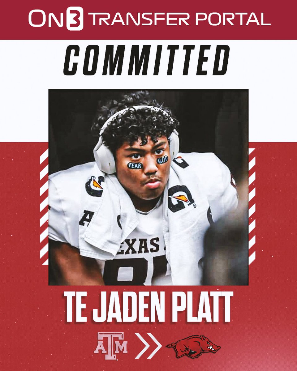 BREAKING: Texas A&amp;M transfer TE Jaden Platt has committed to Arkansas, ESPN reports.

on3.com/transfer-porta…