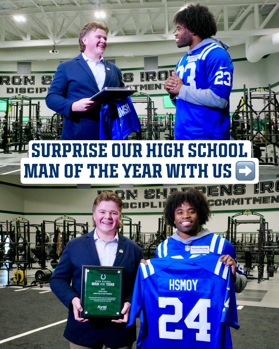 coltscommunity's tweet photo. Our Man of the Year @KennyKennyMoe3 had a little surprise up his sleeve 👀

Meet Isaac Cole, Westfield senior and our 2024 High School Man of the Year! https://t.co/wK9Wdc0BhB