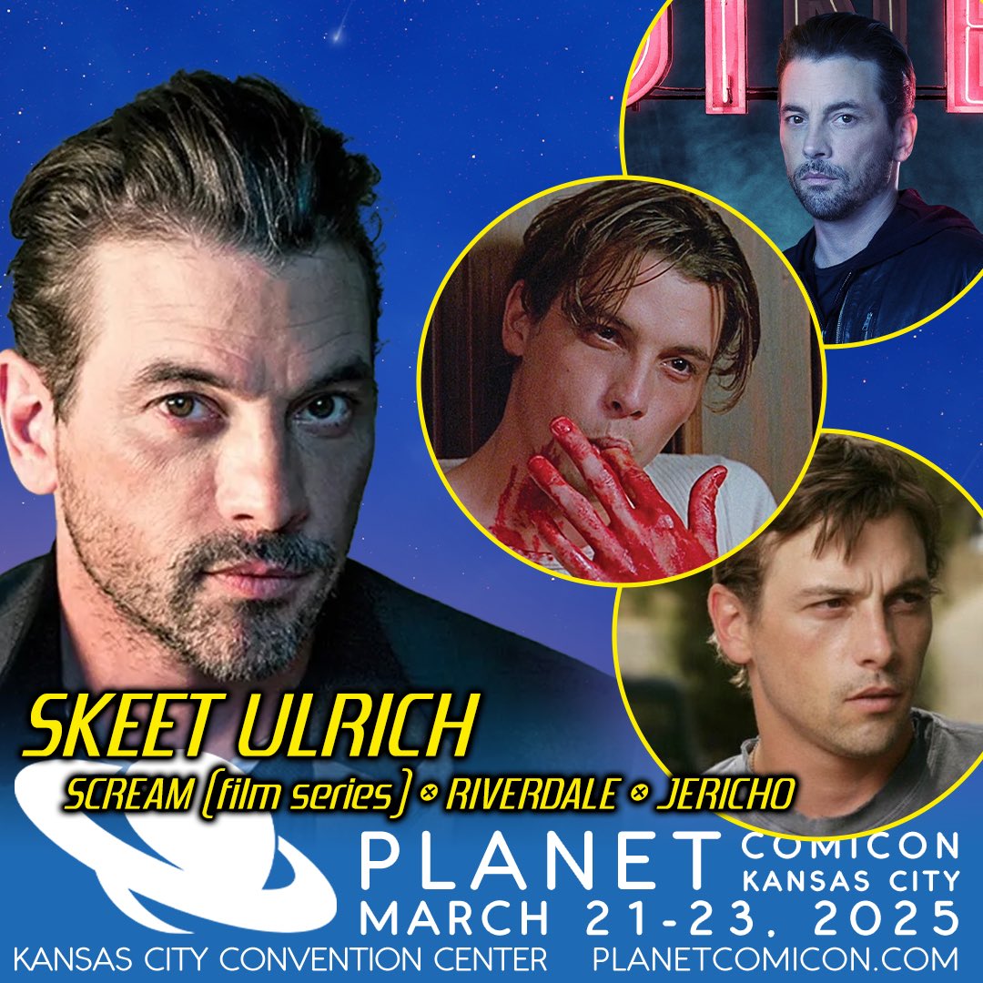 PlanetComicon's tweet image. Kansas City, we heard your requests and so we are bringing back Skeet Ulrich to Planet Comicon Kansas City! He will join us all 3 days🤩
We are ESTATIC to bring back Matthew and Skeet. Don't miss your chance to meet them!