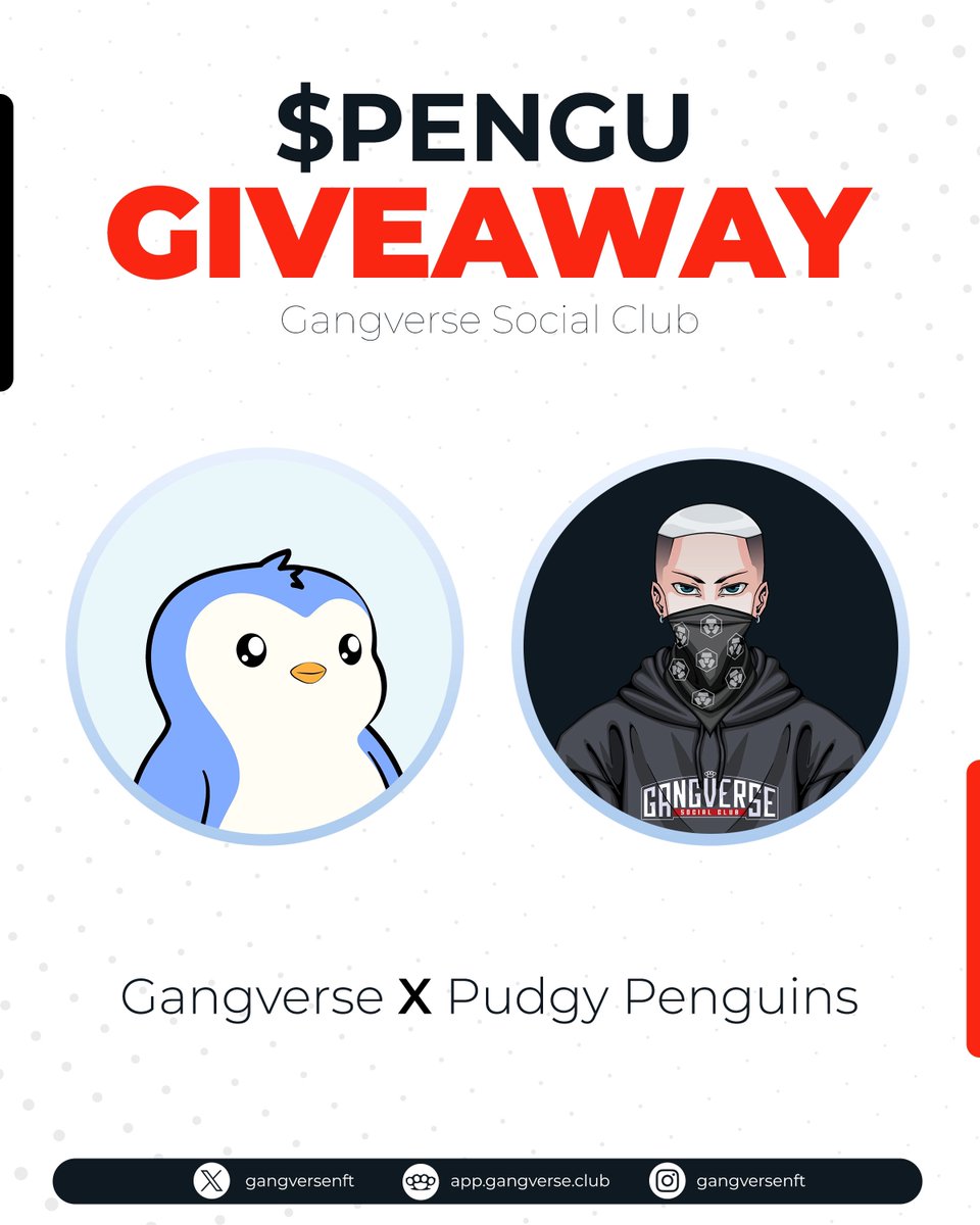 🎁 GANGVERSE  X  PENGU 🎁

🏆Prize: 500 $PENGU TOKEN

1️⃣ RT &amp; Tag 3 Frens 
2️⃣ <a href="/gangversenft/">Gangverse | GangverseLabs</a> + <a href="/gangverselabs/">Gangverse Labs</a>

⌛️Ends in 72 Hrs  

#Cryptocom #CRO #NFTGiveaways