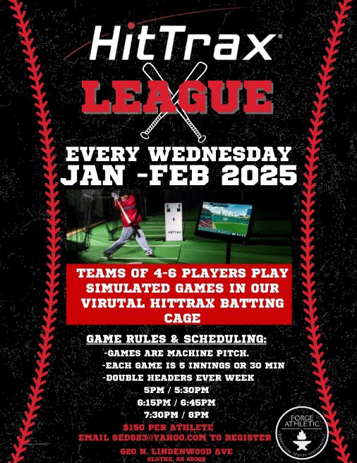 Luke Whittaker (@816luke_) on Twitter photo Indoor HitTrax League during January and February in Olathe, Kansas at <a href="/ForgeAthleticKC/">Forge Athletic KC</a> Indoor HitTrax League during January and February in Olathe, Kansas at <a href="/ForgeAthleticKC/">Forge Athletic KC</a>