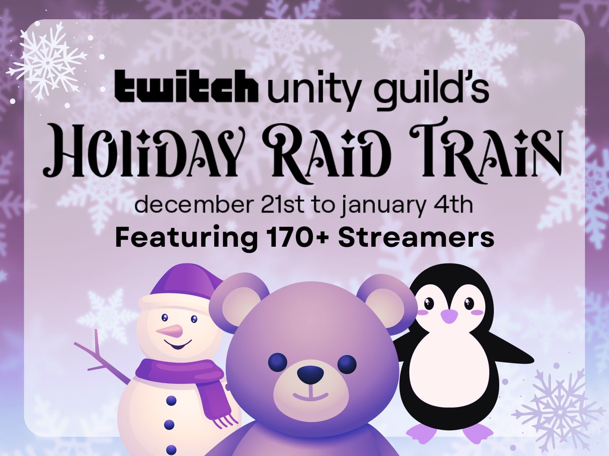 OpheliaZitaVT's tweet photo. I told you guys I had something special planned for this holiday season! We will be participating in the Twitch Unity Guilds Holiday Raid Train! Raising money for Toys for Tots alongside over 170+ other content creators!
#UnityHoliday2024 #TwitchUnity