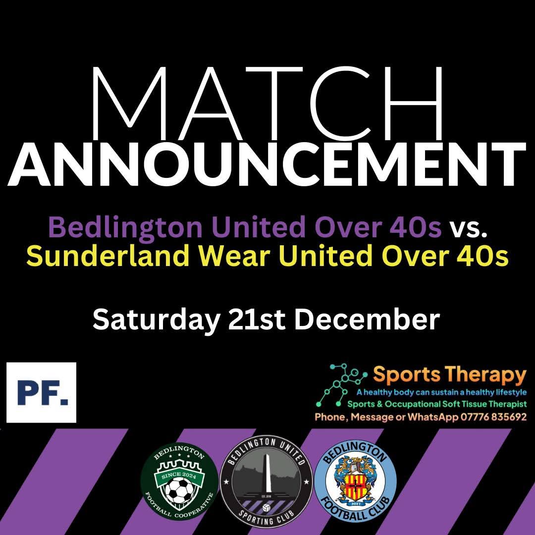 This weekend we welcome <a href="/WearUtdFCO40s/">Wear United FC Over 40's</a> to Gallagher Park, 2 eventful games last season for different reasons, last game of the calendar year and looking forward to hopefully a great game against a good bunch of lads 👍