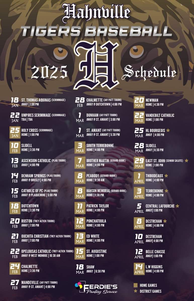 HHSTigerBsb's tweet image. Come check out your Tigers this Spring! 🐅 Mark it on your 🗓️! #Team3 Geaux Tigers!!