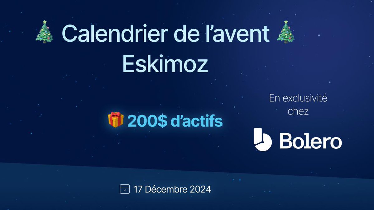 Eskimoz NFT (@eskimoznft) on Twitter photo 🎁 GIVEAWAY : 200$ d’actifs Bolero offerts 🎁
La banquise a le plaisir d’annoncer que le leader 🇫🇷 du RWA musical prend part au calendrier de l’avent le plus glacial 🥶 
Bolero vous offre de réels actifs à rendements, Song Shares et Catalog Shares, de quoi fêter Noël en musique 🎁 GIVEAWAY : 200$ d’actifs Bolero offerts 🎁
La banquise a le plaisir d’annoncer que le leader 🇫🇷 du RWA musical prend part au calendrier de l’avent le plus glacial 🥶 
Bolero vous offre de réels actifs à rendements, Song Shares et Catalog Shares, de quoi fêter Noël en musique