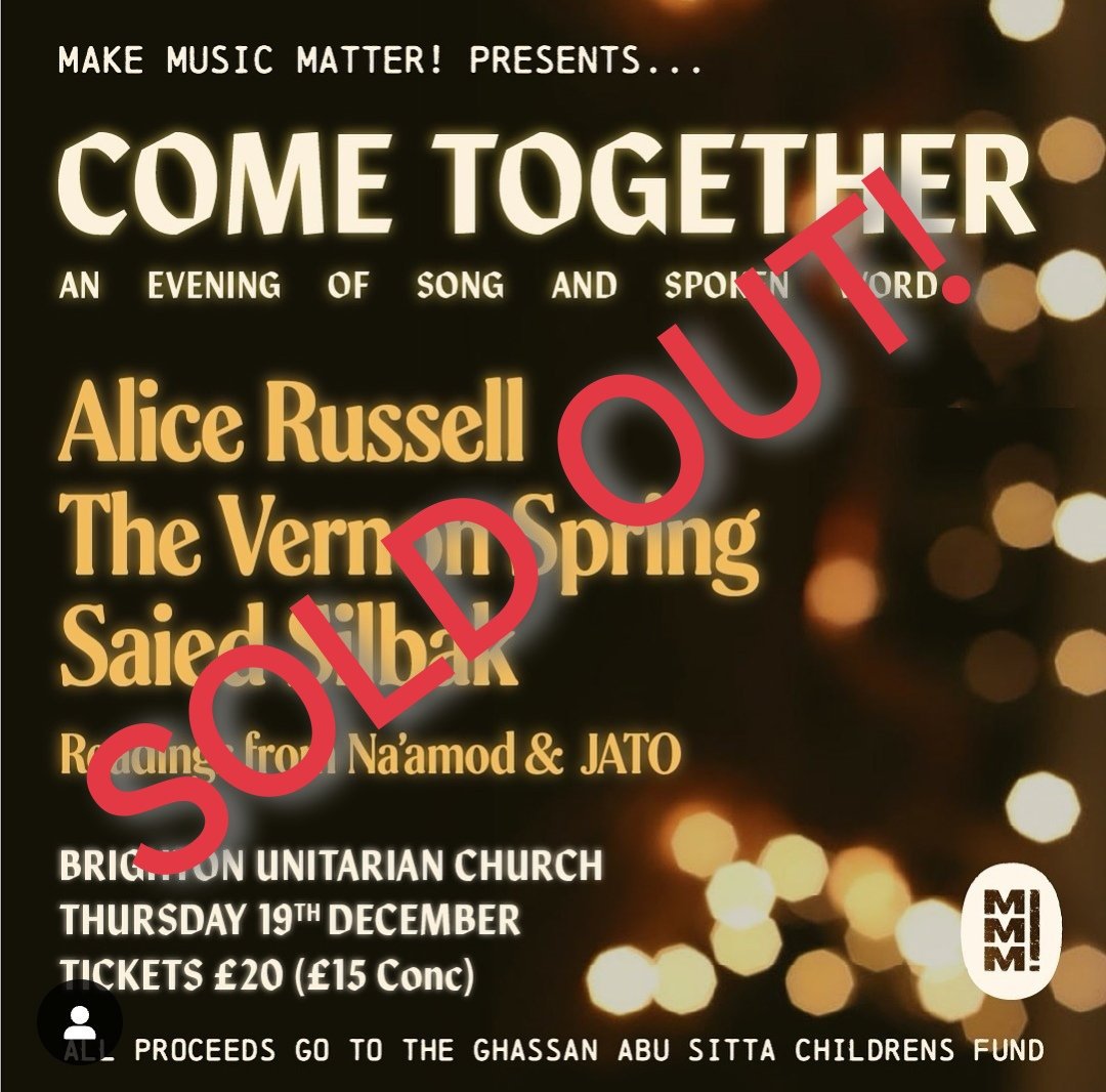 💥 This Brighton gig is now sold out!
However, it will be livestreamed via YouTube starting 8.15pm:
m.youtube.com/watch?v=r9Apfs…
The stream will also have a QR code  for donations to The Ghassan Abu Sitta Children's Fund. 🇵🇸